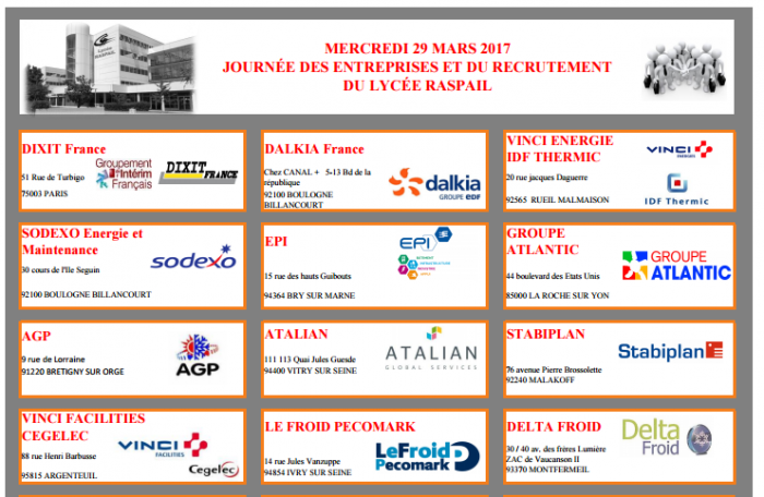 Entreprises partenaires du Lycée Raspail, à Paris 14