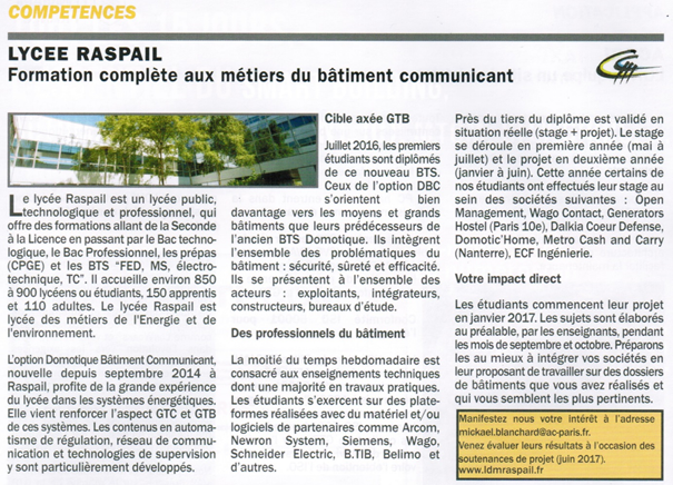 Article LonNews parlant du Lycée Raspail, Paris 14