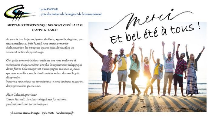 Remerciement aux donateurs qui participent au fonctionnement du Lycée Raspail Remerciement aux donateurs qui participent au fonctionnement du Lycée Raspail